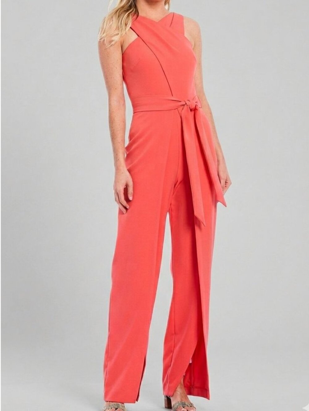 Alex Marie ZOE Cross Front Jumpsuit Coral 14 NWT